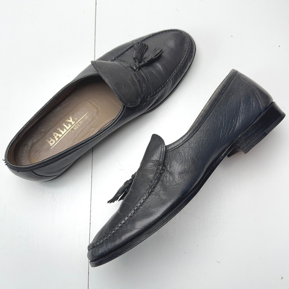 Bally Mens Black Leather Tassel Loafers Made in Italy Size 9.5 M 511